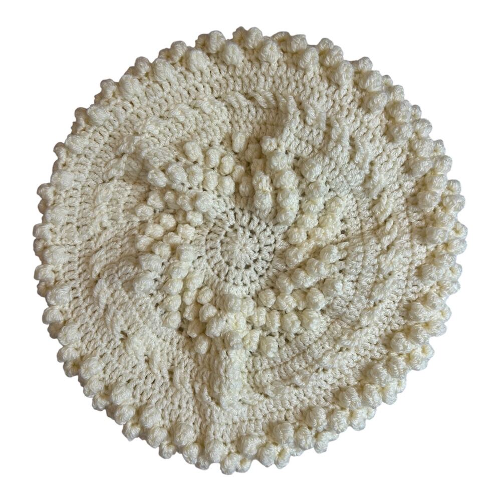 Vintage Handmade Cream Bobble Crochet Beret